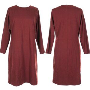 Lafayette 148 Long Sleeved Jewel Neck A-Line Dress Ponte Knit - Maroon - M